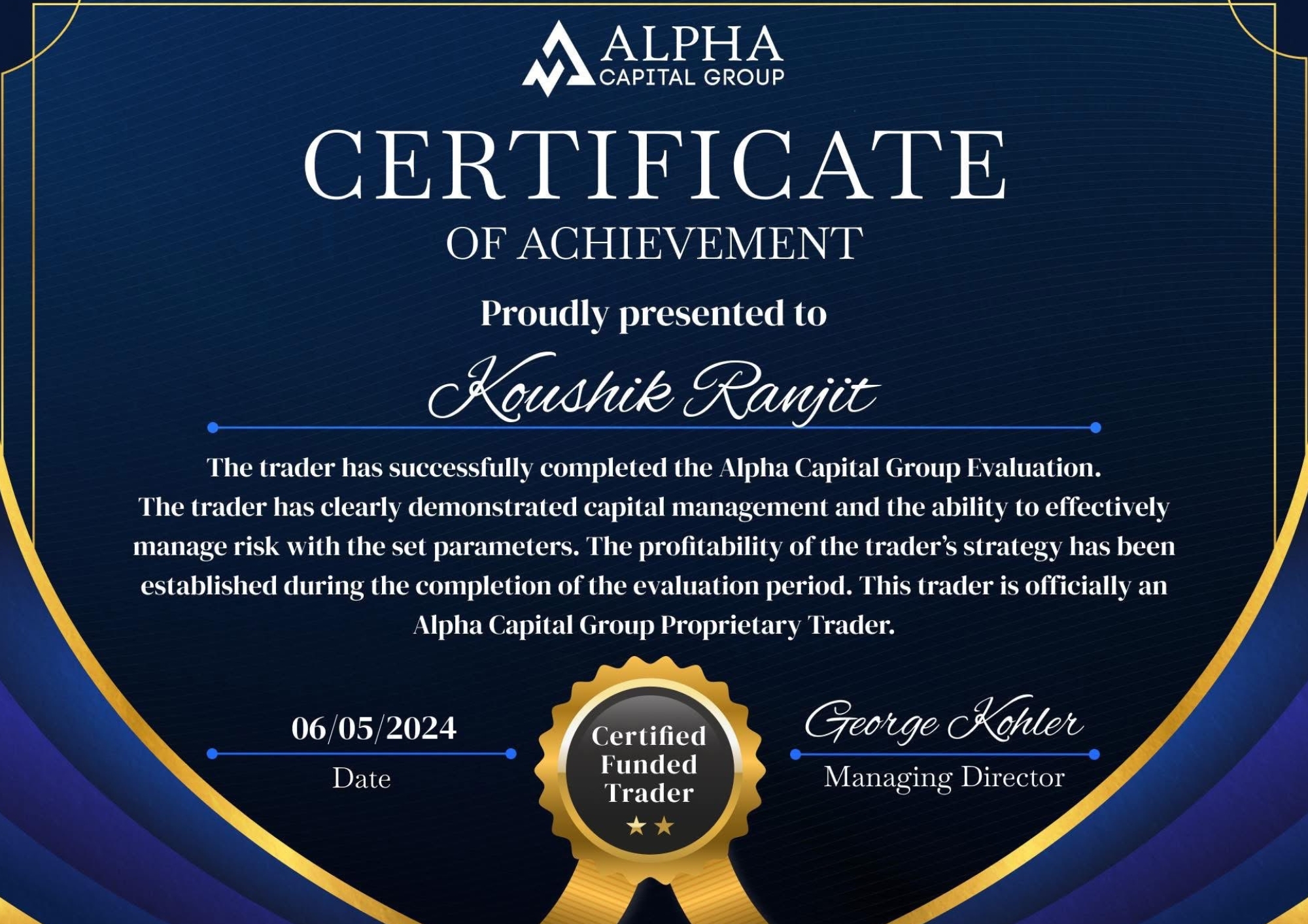 Koushik Ranjit - ACG Trading Certificate