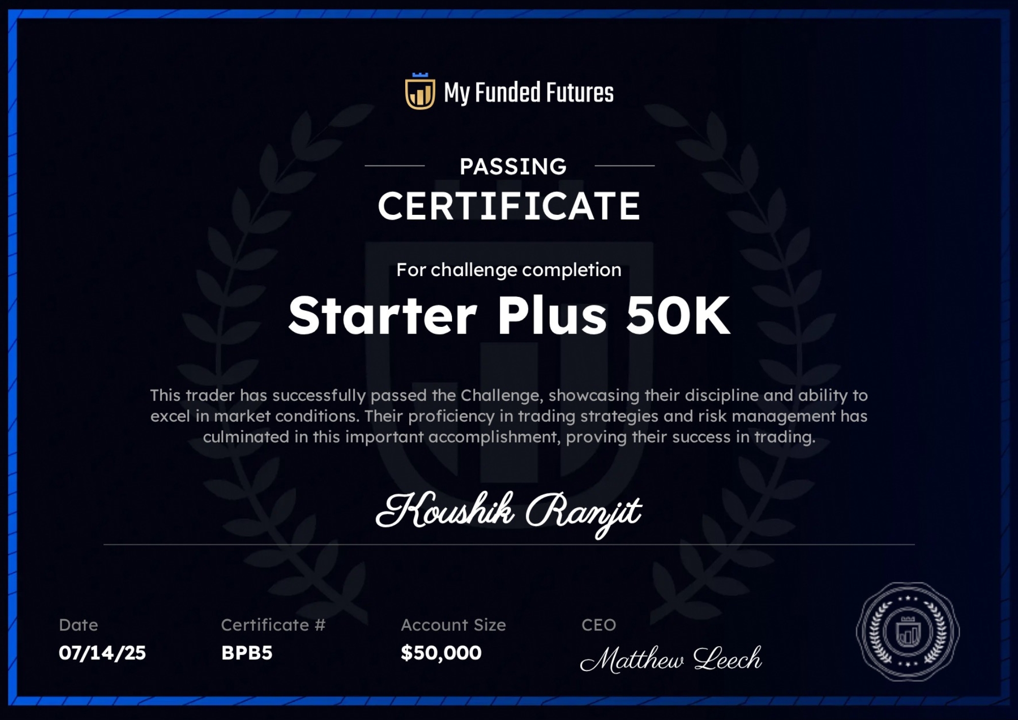 Koushik Ranjit - MFF Starter Trading Certificate