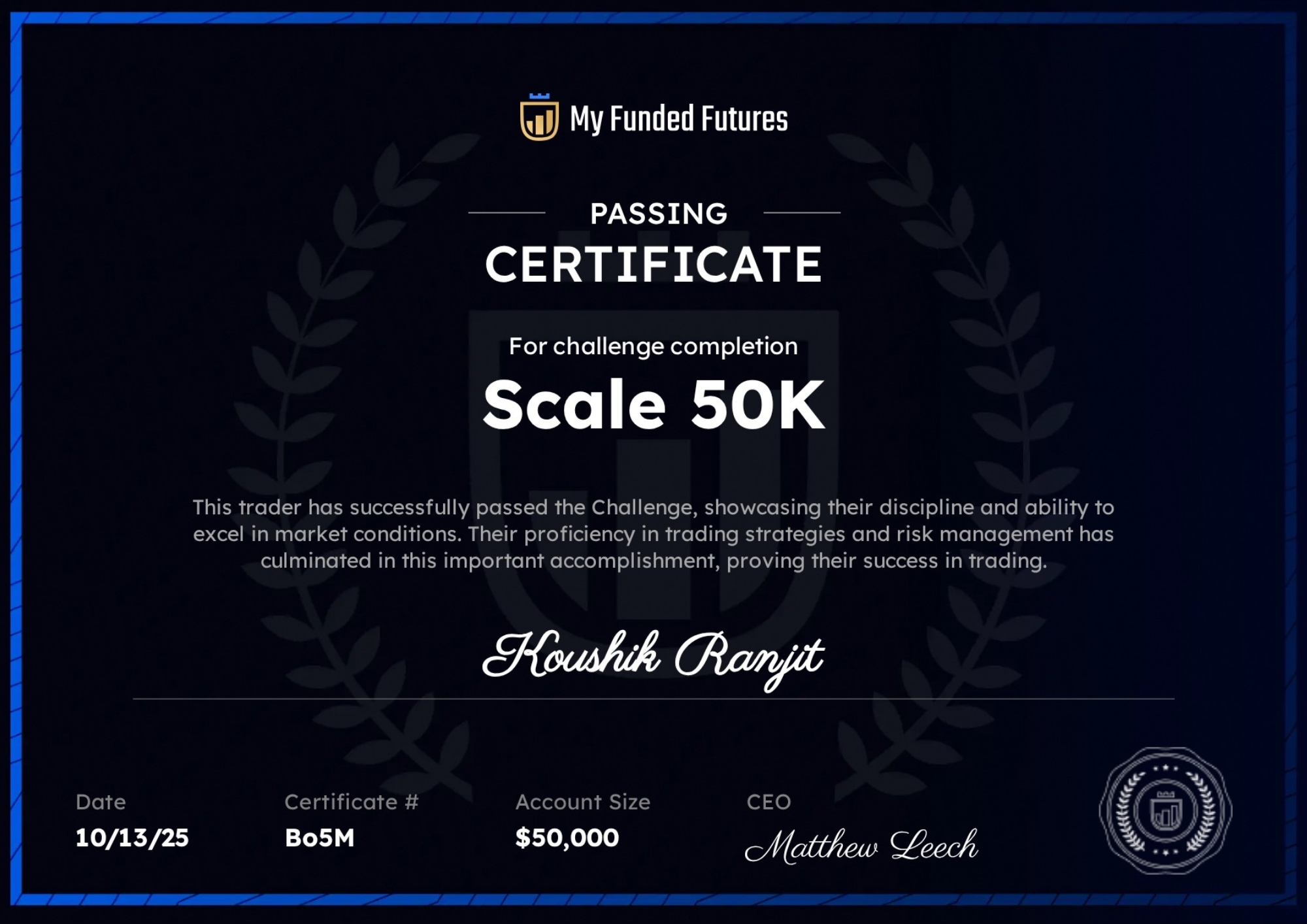 Koushik Ranjit - Trading Scale-Up Certificate