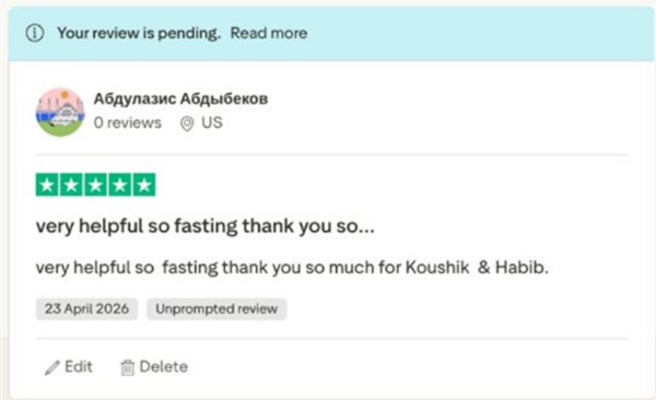 Trustpilot review screenshot from Verified Trader