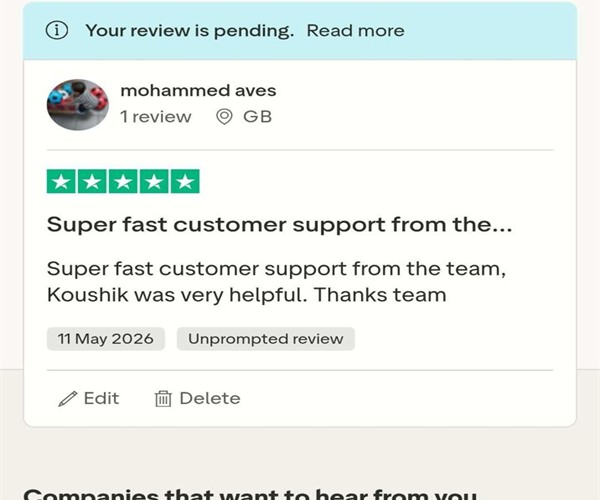 Trustpilot review screenshot from Mohammed Aves
