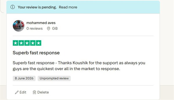 Trustpilot review screenshot from Mohammed Aves