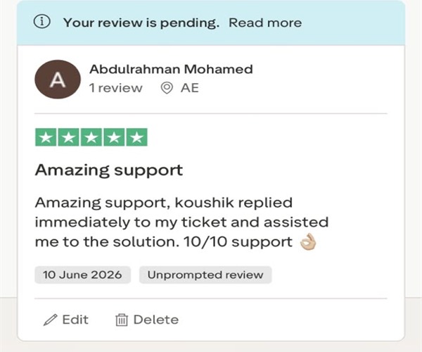 Trustpilot review screenshot from Abdulrahman Mohamed