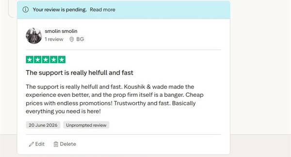 Trustpilot review screenshot from Smolin