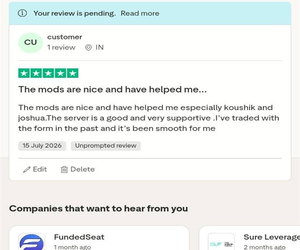 Trustpilot review screenshot from Community Member